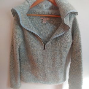 FREE PEOPLE Baby Blue and Cream Knit Cowl Neck Half Zip Sweater (M/M)